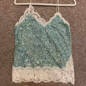 Pinko sequin cami top with lace